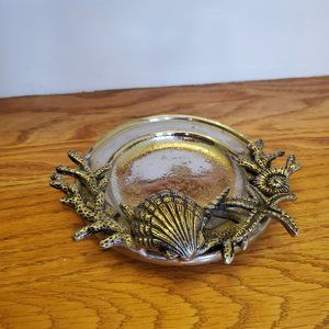 Mud Pie Coral Wine Coaster, Metal Sea Shell Dish, Trinket Dish, Beachy, Coastal